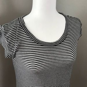 BCBG Black & White Striped Asymmetrical Top